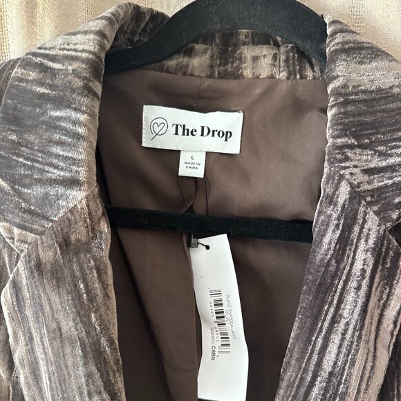 NWT The Drop Women's Blake Long Blazer, Java Velvet (L) - Picture 5 of 5
